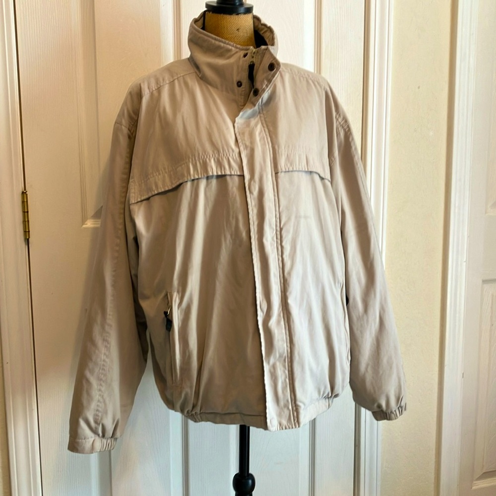 St. John’s Bay beige microfiber storm winter coat vintage jacket Men’s full zip